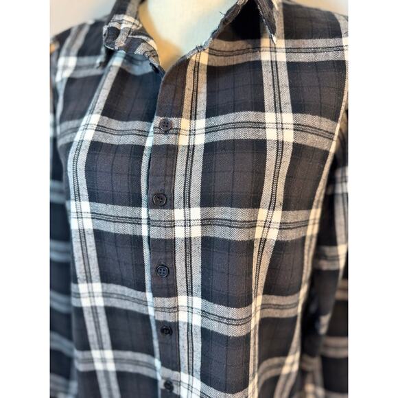 CP Shades Black White Plaid Flannel Top Button Up Check Shirt Cotton Blouse S - Picture 3 of 8